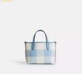  Túi Tote Mini Coach City Mini Tote Bag With Gingham Print And Charm Blue Multi CEU32 