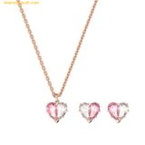  Dây Chuyền, Bông Tai Swarovski Gema 520 Pendant Heart, Pink, Rose Gold-Tone Plated set (Bộ Trang Sức) 