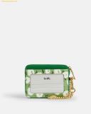  Ví Thẻ Coach Zip Card Case With Floral Print Hoa Xanh 