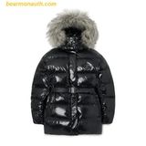 Áo Khoác Phao MLB Glossy Long Puffer Coat With Faux Fur Hood And Belt NY 3FDJB0326-50BKS 