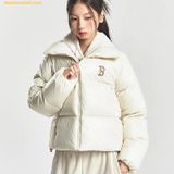  Áo Khoác Phao MLB Crop Glossy Curve Puffer Jacket Red Sox D.Cream (W) 3FDJB2046-43CRD 