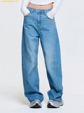  Quần Óng Suông MLB Women's Varsity Vintage Slub Curved Tuck Wide Denim Pants New York Yankees Indigo 
