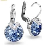  Bông Tai, Khuyên Tai Swarovski Bella V drop earrings Round cut, Blue, Rhodium plated 5734234 