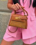  Túi Xách JW PEI Elise Faux Bamboo Woven Top Handle Bag - Brown 