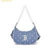Túi Đeo Vai MLB Diamond Monogram Denim Jacquard Hobo Bag Boston Red Sox - L.Sky Blue 3ABQS023N-43SBL