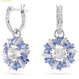  Khuyên Tai, Bông Tai Swarovski Idyllia drop earrings Mixed cuts, Flower, Blue, Rhodium plated 5680016 