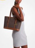  Túi Tote Michael Kors Mk Jet Set Travel Small Logo Top-Zip Tote Bag Nâu Logo 