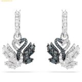  Bông Tai, Khuyên Tai Swarovski Swan drop earrings Swan, Black, Mixed metal finish 5705728 