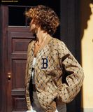  Áo Khoác Bomber MLB Diamond Monogram Jacquard Baseball Jumper B (Beige) 3AJPM0224-43BGS Màu Nâu 