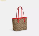  Túi Tote Coach Small City Tote In Signature Canvas Khaki Miami Red 