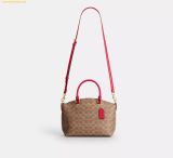  Túi Xách Coach Sadie Satchel Bag In Signature Canvas CCM72 Tan Red 