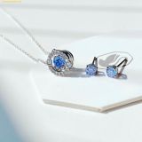  Bộ Dây Chuyền Và Bông Tai Swarovski Una set Round cut, Blue, Rhodium plated 5480485 