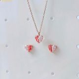 Dây Chuyền, Bông Tai Swarovski Gema 520 Pendant Heart, Pink, Rose Gold-Tone Plated set (Bộ Trang Sức) 