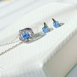  Bộ Dây Chuyền Và Bông Tai Swarovski Una set Round cut, Blue, Rhodium plated 5480485 