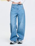  Quần Óng Suông MLB Women's Varsity Vintage Slub Curved Tuck Wide Denim Pants New York Yankees Indigo 