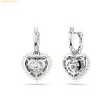  Khuyên Tai, Bông Tai Swarovski Hyperbola Rhodium Plated Crystal Pearl Heart Drop Earrings 5684384 
