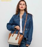  Túi Tote Michael Kors Taryn Small Signature Logo and Leather Convertible Crossbody Bag 32F4GTBC1B Vanila 