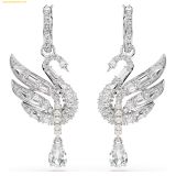  Bông Tai, Khuyên Tai Swarovski Swan earrings Swan, White, Rhodium plated 5723388 