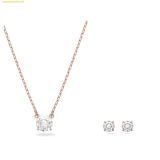  Bộ Trang Sức Dây Chuyền Và Bông Tai Swarovski Stilla Attract set Round cut, White, Rose gold-tone plated 5616233 