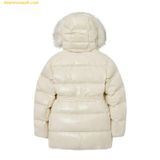 Áo Khoác Phao MLB Glossy Long Puffer Coat With Faux Fur Hood And Belt NY 3FDJB0326-50CRS Trắng 