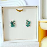  Bông Tai, Khuyên Tai Swarovski Iconic Swan Stud Earrings Swan Green Rose Gold Tone Plated 5650063 