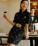  Đầm Polo MLB Women's Diamond Monogram Jacquard Collar Dress NY (Black) 3FOPM0533-50BKS 