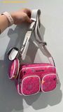  Túi Đeo Chéo Michael Kors MK Jet Set Large Printed Signature Logo Crossbody Bag Màu Hồng 