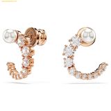  Bông Tai, Khuyên Tai Swarovski Matrix hoop earrings Crystal pearl, Round cut, White, Rose gold-tone plated 5692264 