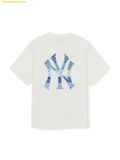  Áo Phông MLB Vintage Denim-like Monogram Big Lux Oversized Short Sleeve T-shirt 3ATSM0663-50CRS Cream 