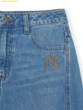  Quần Óng Suông MLB Women's Varsity Vintage Slub Curved Tuck Wide Denim Pants New York Yankees Indigo 