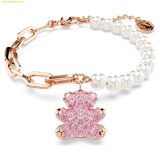  Lắc Tay, Vòng Tay Swarovski Teddy bracelet Crystal pearl, Bear, Pink, Rose gold-tone plated 