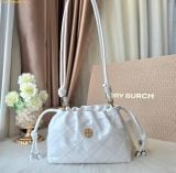  Túi Đeo Chéo Tory Burch Willa Quilted Smooth Leather E/W Drawstring Bag White 166183 