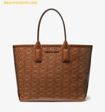  Túi Tote Michael Kors Jodie Small Logo Jacquard Tote Luggage Nâu 