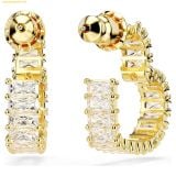  Bông Tai, Khuyên Tai Swarovski Matrix hoop earrings Baguette cut, Heart, Small, White, 18k gold plated 