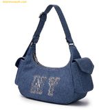  Túi Đeo Vai Nữ MLB Basic Mega Logo Pocket Denim Hobo Bag New York Yankees 3ABQM034N-50INS - Màu Xanh 