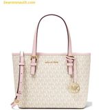  Túi Tote Mini Michael Kors Jet Set Travel Extra Small Logo Top-Zip Tote Bag Powder Blush Trắng Logo 