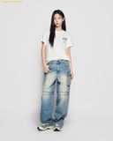  Áo Phông ADLV Woman Fuzzy Font Dragon Short Sleeve T-Shirt Trắng Kem 