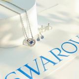  Bộ Dây Chuyền Và Bông Tai Swarovski Una set Round cut, Blue, Rhodium plated 5480485 