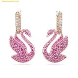  Khuyên Tai , Bông Tai Swarovski Iconic Swan Drop Earrings Swan, Pink, Rose Gold-Tone Plated 