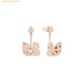  Khuyên Tai, Bông Tai Swarovski Facet Swan Pierced Earrings Swan, White, Rose-Gold Tone Plated 