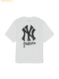  Áo Phông MLB Basic Simple Street Logo Oversized Short Sleeve T-shirt New York Yankees 3ATSB0463-50WHS White 