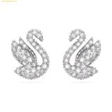  Bông Tai , Khuyên Tai Swarovski Swan stud earrings Swan, White, Rhodium plated 5647873 