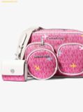  Túi Đeo Chéo Michael Kors MK Jet Set Large Printed Signature Logo Crossbody Bag Màu Hồng 