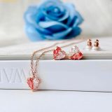  Dây Chuyền, Bông Tai Swarovski Gema 520 Pendant Heart, Pink, Rose Gold-Tone Plated set (Bộ Trang Sức) 