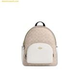  Balo Coach Women's Court Backpack In Signature Canvas Gold Sand Chalk CZ176 