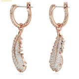  Khuyên Tai, Bông Tai Swarovski Nice Drop Earrings Feather, White, 18k Rose Gold Plated 5663486 