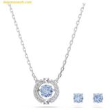  Bộ Dây Chuyền Và Bông Tai Swarovski Una set Round cut, Blue, Rhodium plated 5480485 