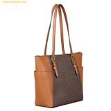  Túi Tote Michael Kors MK Charlotte Signature Leather Large Top Zip Tote Handbag Màu Nâu 