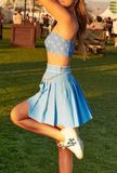  Chân Váy Xếp Ly MLB Women's Basic Small Logo Pleated Skirt LA (Sky blue) 3FSKB0133-07SBS 