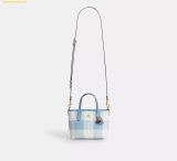  Túi Tote Mini Coach City Mini Tote Bag With Gingham Print And Charm Blue Multi CEU32 